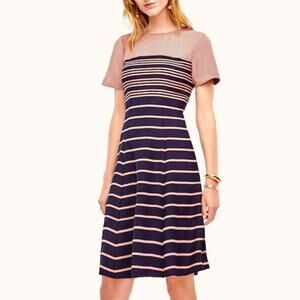 Ann Taylor Dress Fit Flare Ombre Striped Career Neutral Blue Pink Classic Size 8